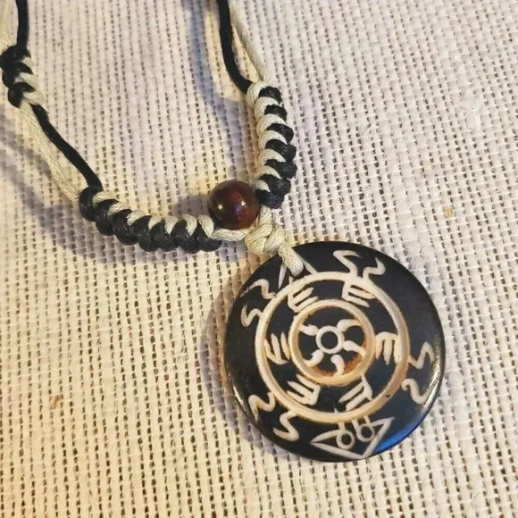 Hand Crafted Tribal Carved Symbols Pendant Necklace - Picture 1 of 7